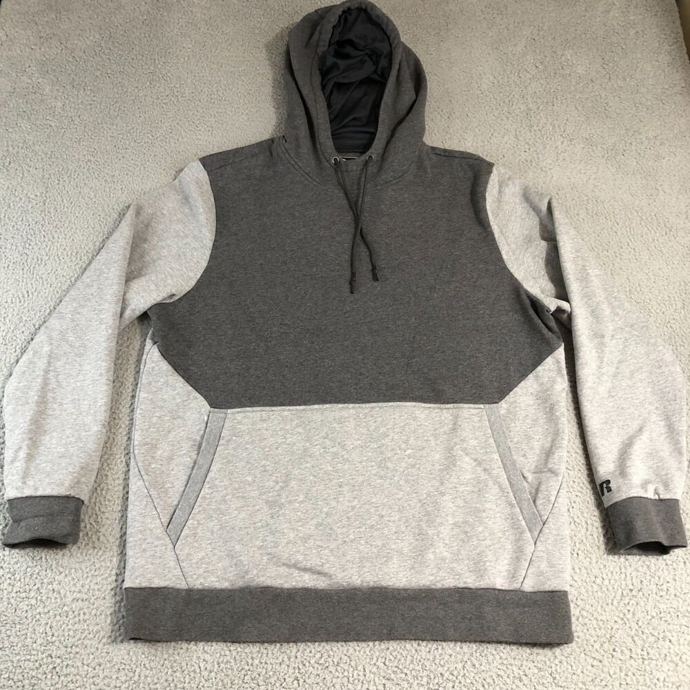 Russell Hoodie Mens Extra Large Grey Pullover Sweatshirt Fleece Logo Sportswear
